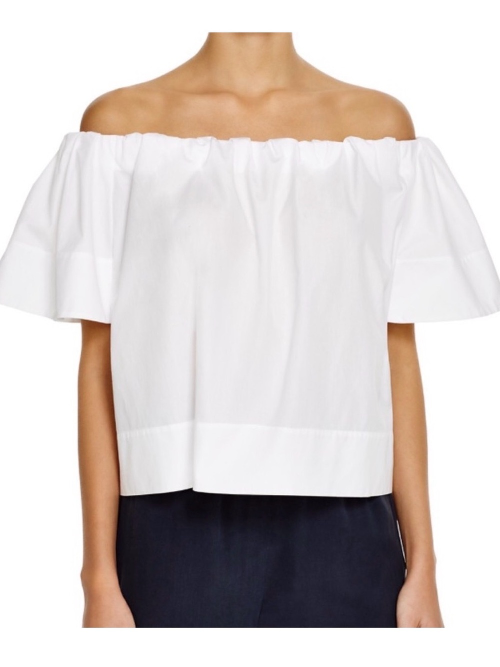 VINCE white off-the-shoulder cotton blouse relaxed elasticized neckline